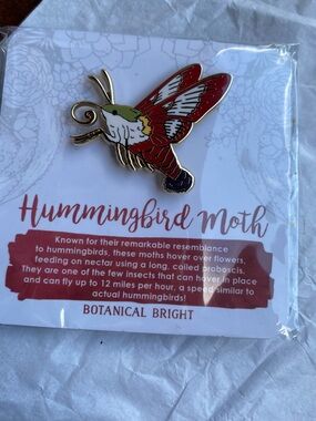 Hummingbird Moth Enamel Pin - Red and Green